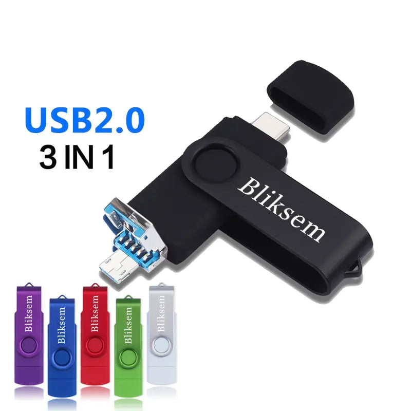 Bliksem 3IN1 Pendrive 64GB TYPE C Memory Stick OTG 64GB 2.0 for PC Mobile Phone Metal USB Flash Drive Pen Drive 64GB USB OTG
