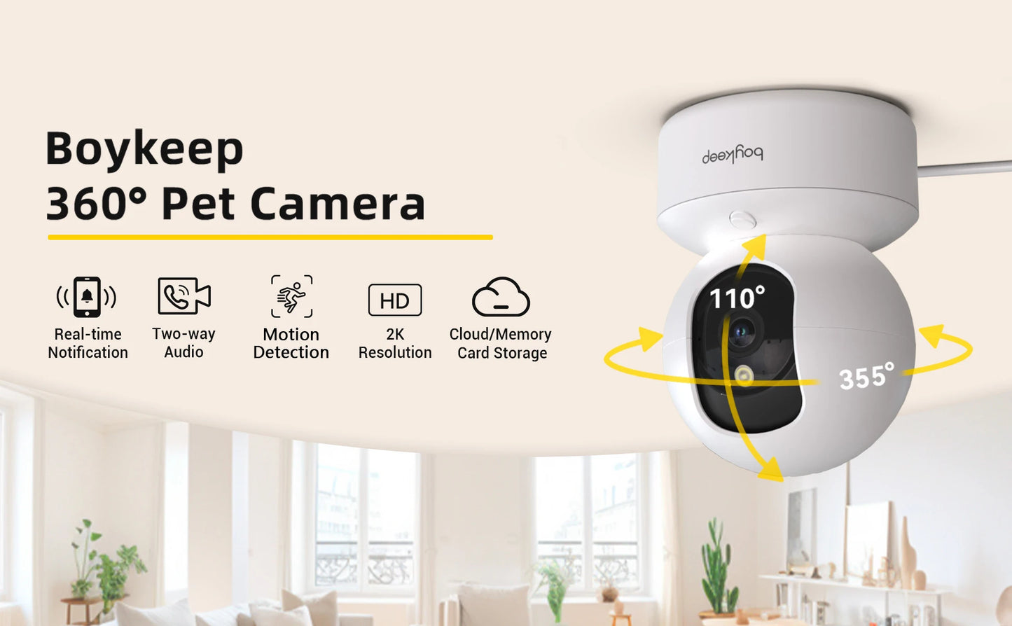 BoyKeep Smart Camera Security Protection Wifi Surveillance 5G/2.4GHz Indoor Baby Night Vision 360° Pan & Tilt 2-Way Audio K30