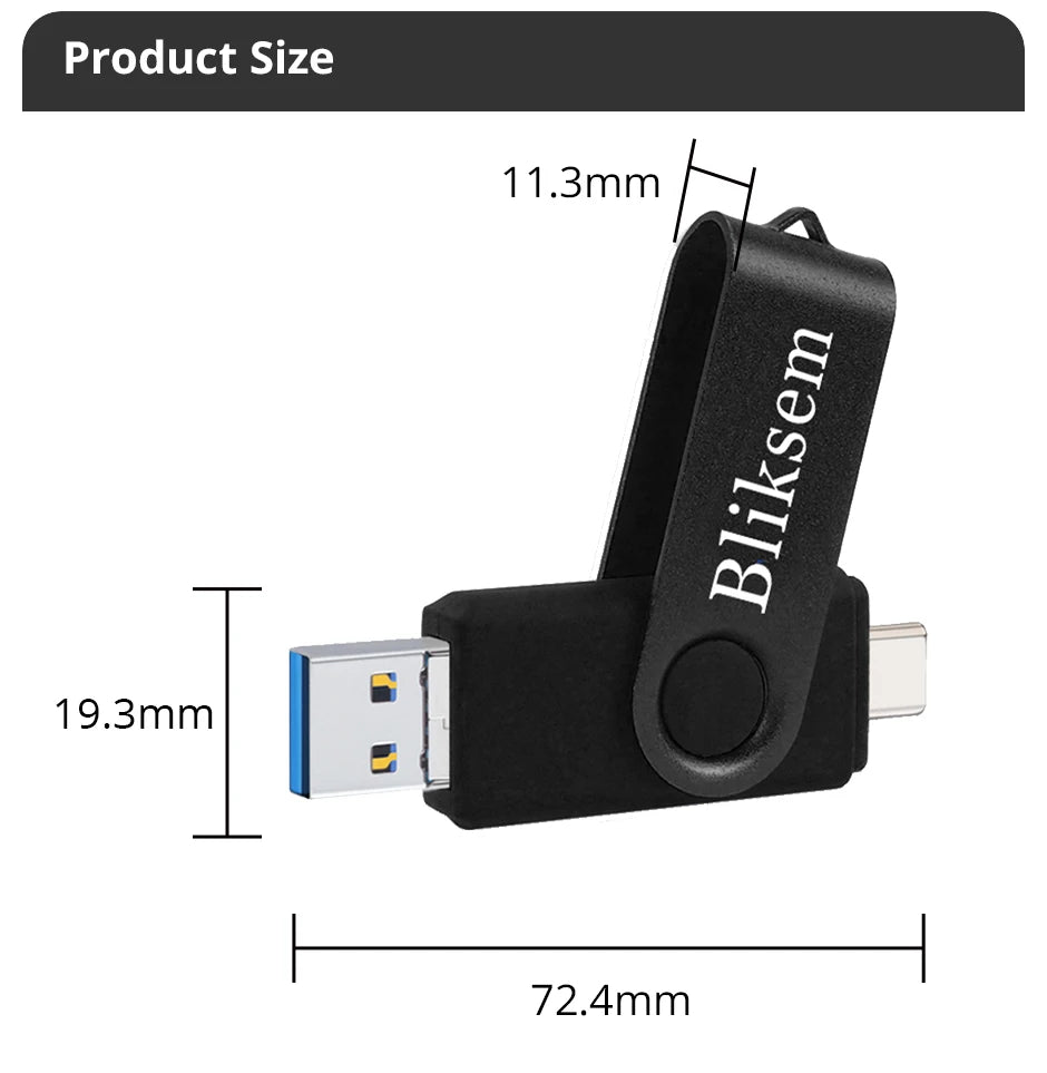 Bliksem 3IN1 Pendrive 64GB TYPE C Memory Stick OTG 64GB 2.0 for PC Mobile Phone Metal USB Flash Drive Pen Drive 64GB USB OTG