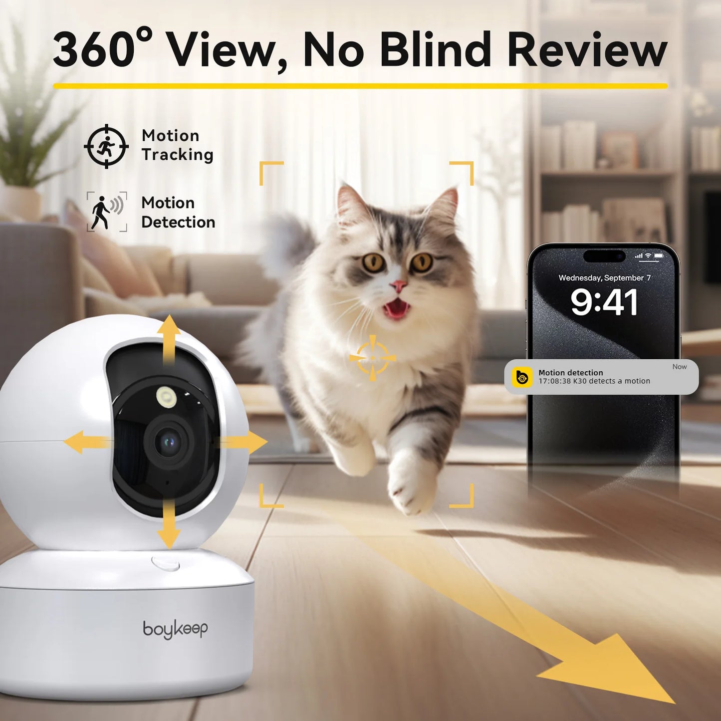 BoyKeep Smart Camera Security Protection Wifi Surveillance 5G/2.4GHz Indoor Baby Night Vision 360° Pan & Tilt 2-Way Audio K30