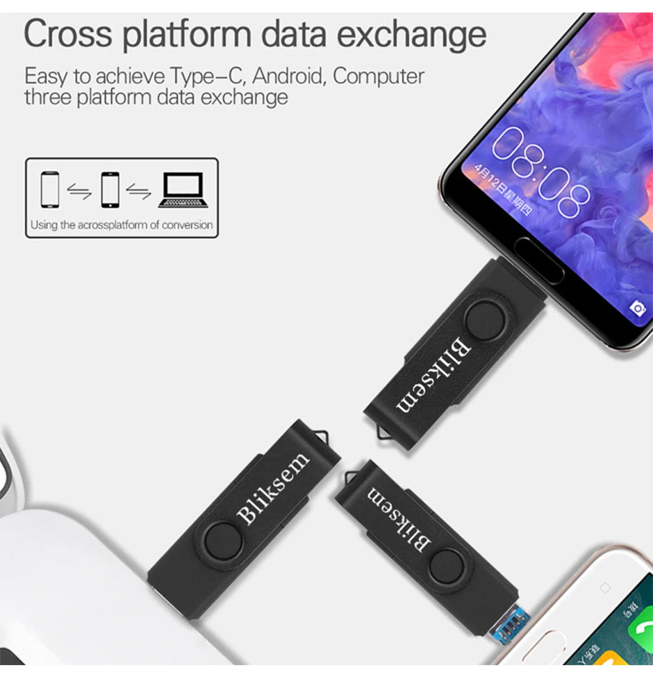 Bliksem 3IN1 Pendrive 64GB TYPE C Memory Stick OTG 64GB 2.0 for PC Mobile Phone Metal USB Flash Drive Pen Drive 64GB USB OTG