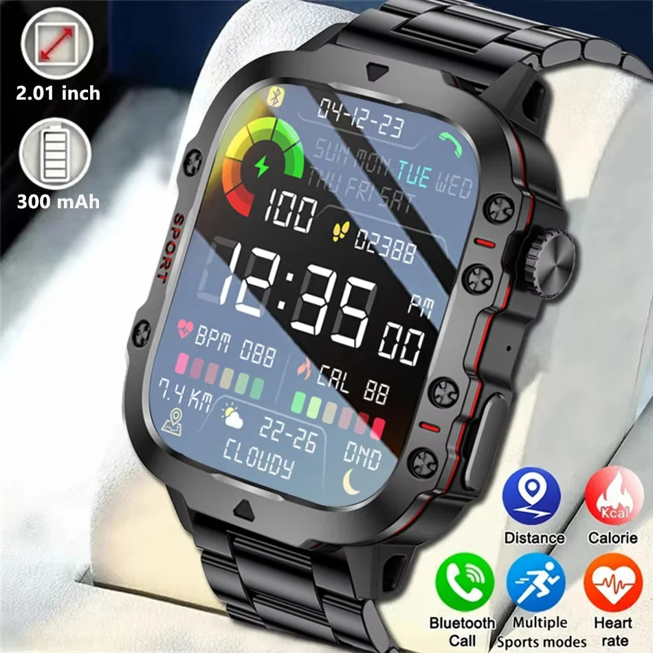 KESHUYOU Outdoor Sports Smart Watch 2.01 inch HD Screen LED Flashlight Bluetooth Talking Smart Watch for Men Women Holiday Gifts