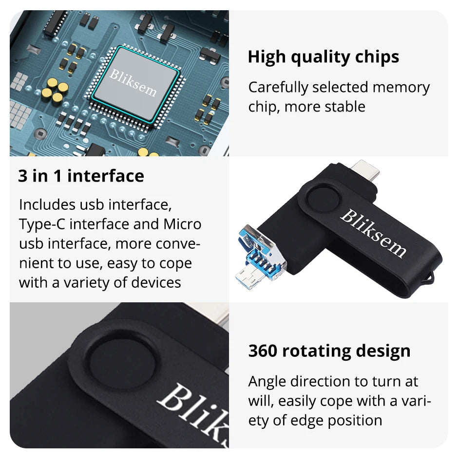 Bliksem 3IN1 Pendrive 64GB TYPE C Memory Stick OTG 64GB 2.0 for PC Mobile Phone Metal USB Flash Drive Pen Drive 64GB USB OTG