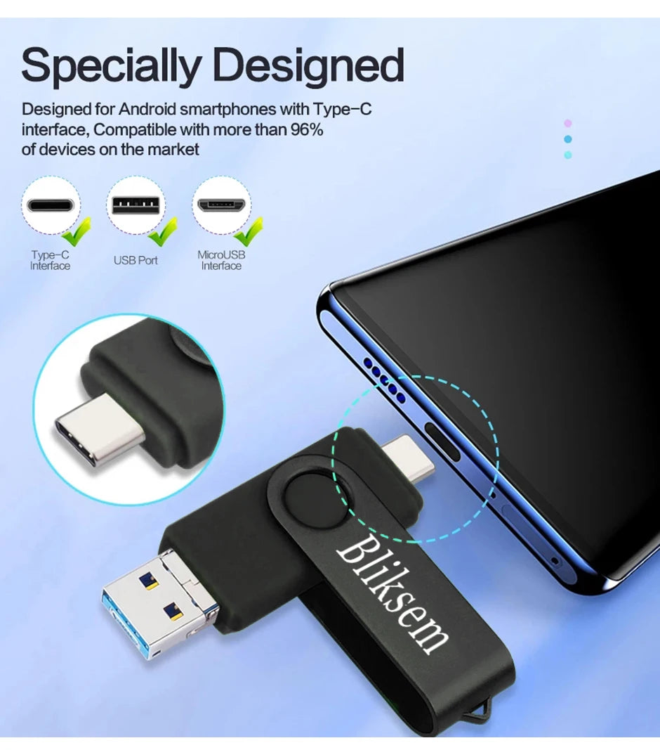 Bliksem 3IN1 Pendrive 64GB TYPE C Memory Stick OTG 64GB 2.0 for PC Mobile Phone Metal USB Flash Drive Pen Drive 64GB USB OTG